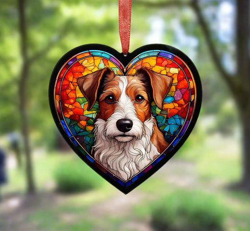 Fox Terrier Stained Glass Effect Heart Suncatcher